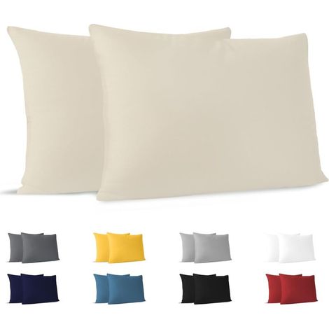 Housse de Coussin 50x70 cm Lot de 2 - 100% Coton Tricoté Beige, Respirante et Hypoallergénique, Durable et Confortable pour Décoration Intérieure (1/4)