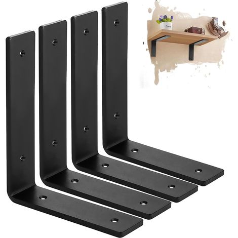 4 Pack Heavy Duty Shelf Brackets   5mm Thick Scaffold Board L Wall Brackets, 8x6 inch / 20x15cm, Black Industrial Support (1/5)