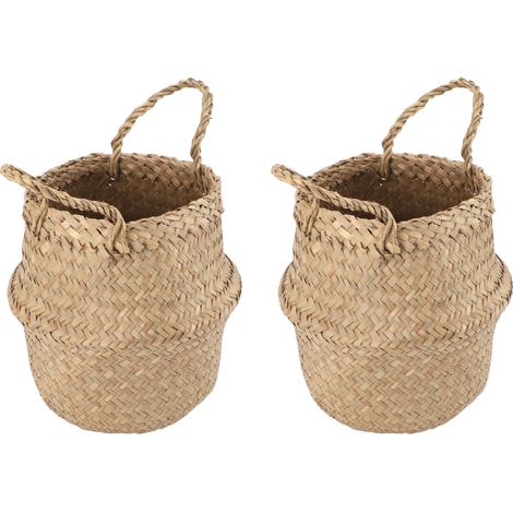 Lot de 2 paniers à plantes en jonc de mer, tissés à la main, naturels et pliables, parfaits pour la décoration et les pique-niques. (1/5)