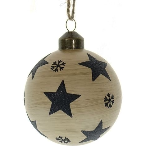 Kaemingk – Boule de Noël aspect bois à étoiles noires – Brun, verre, Ø 8 cm (1/2)