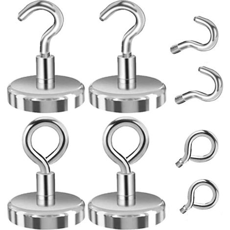 Crochet Magnétique Puissant 45kg 32mm Crochet Aimanté Magnetique Frigo Blanc Néodyme Aimant Crochet Magnétique avec Crochets à Tasse et Crochets à Boulon à œil pour Cuisine Frigo Torchon Tableau 4PCS (1/5)