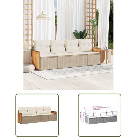 The Living Store Salon de jardin avec coussins 4 pcs beige résine tressée - Ensemble Salon De Jardin - Meuble De Jardin - Salon Extérieur - Résine Tressée - Rotin Synthétique (1/3)