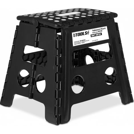Tabouret Pliant Noir 32cm, Marchepied Pied Pliable BM TOOLS BMT-MP32-NOIR - 150kg Capacité, Léger et Compact pour Adulte/Enfant