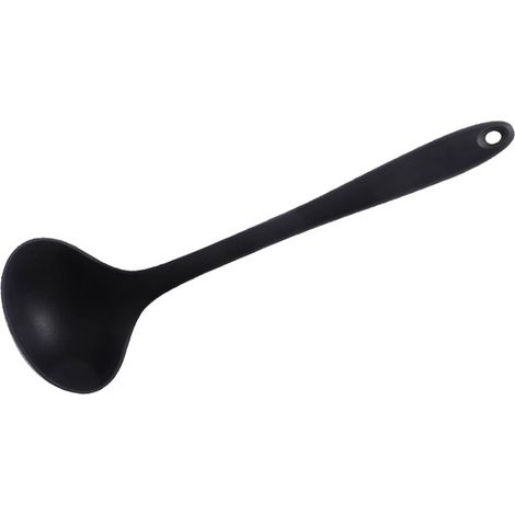 Louche à soupe en silicone de 28,5 cm (11,2 po) avec poignée ergonomique et résistante à la chaleur, idéale pour la cuisine et les repas à la maison (noir). (1/5)