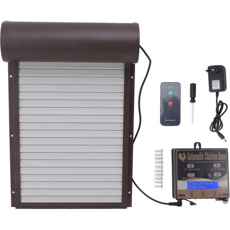 Automatische 3-in-1 Hühnerstalltür mit Lichterkennung, Timer und Fernbedienung, für die Zucht, 100-240 V, brauner europäischer Stecker.