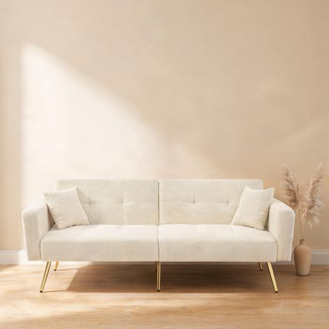 Canapé-lit beige avec dossier inclinable et pieds dorés en foam (1/5)