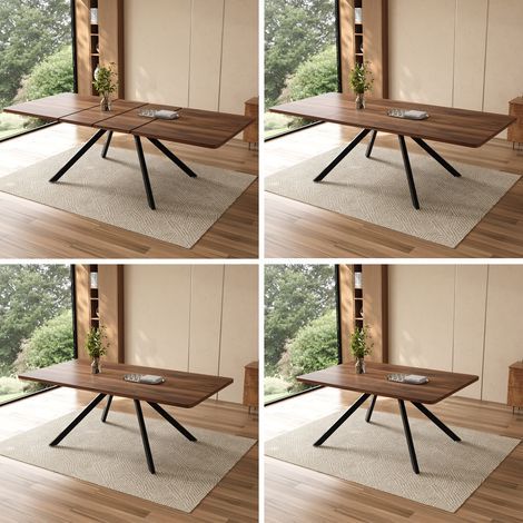 Table à manger, 200/240 x 90 cm, pour 6 à 10 personnes, extensible, en métal et bois, coloris noyer, pour salle à manger et cuisine