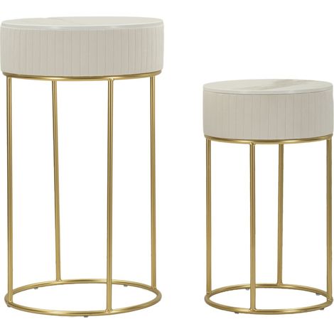 Set 2 tavolini alti Wedding rotondi in crema e oro Ø50x90 e Ø40x70 cm
