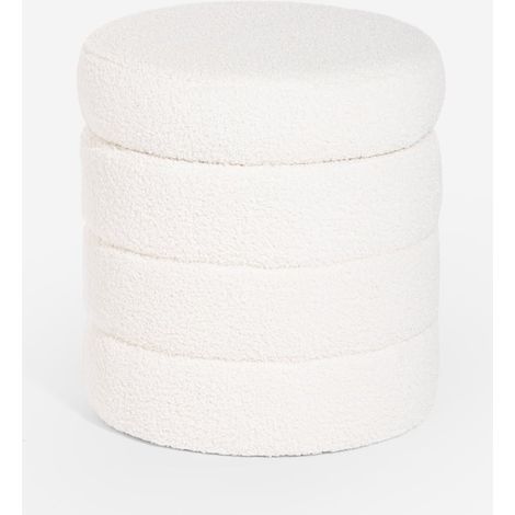 Sitzhocker Bouclé Stauraum Zylinder Design Wohnzimmer Mugi - Weiß
