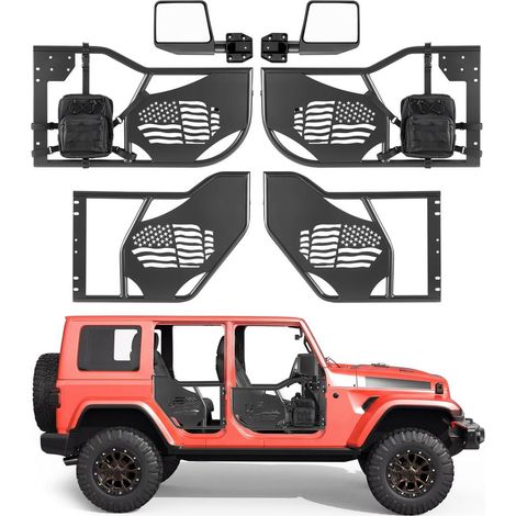 Acier et motif drapeau : 4 demi-portes tubulaires avec rétroviseurs, visibilité tout-terrain pour Jeep Wrangler JL (1/5)