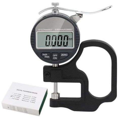 Micromètre Digital d'Épaisseur 0-12, XU,7mm, Précision 0,01mm, Destiné à Cuir, Papier, Plastique & Métal, Écran LCD (mm/pouces) - (1/4)