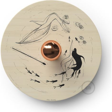 Fermaluce Romantic con paralume UFO in legno double-face illustrato da artisti vari  Con lampadina - Fernando Cobelo - Matter ON/OFF