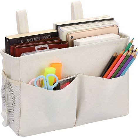 Organisateur De Lit - 1 Pièce - Tissu Oxford - 5 Poches Étanches - Pour Chevet Et Lit Superposé - Blanc (1/5)