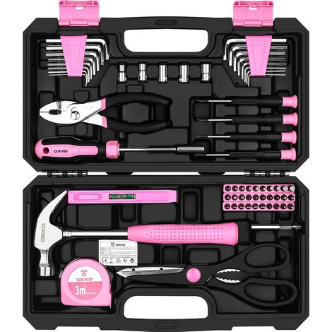Boîte à outils complète rose 62 pièces, mallette, boîte à outils bricolage, pour femme, maison, bureau et voiture, pour entretien quotidien (1/5)