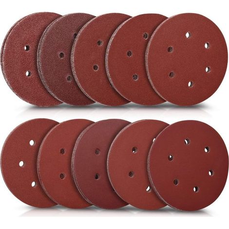 50x disque abrasif rond - Papier de verre ponceuse - Feuilles abrasives collantes crochet et scratch - Grain de 40 à 400 - Diamètre 150 mm (1/5)