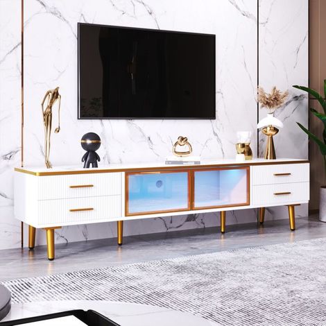 Mobile TV effetto marmo, con illuminazione LED, 4 cassetti, 2 porte, mobile da soggiorno, 170 x 37 x 47 cm