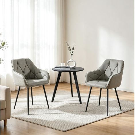 Lot de 2 chaises de salle à manger gris foncé en similicuir avec accoudoirs et pieds métal (1/5)