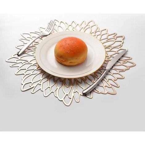 3 Pièces Napperon de Table Or, Set de Table Rond évidé, Napperons Ronds Tapis de Table en Plastique, Utilisé pour L'isolation Thermique de L'assiette et de la Décoration de Table (Or) (1/5)