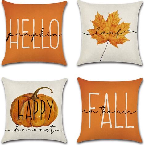 Set mit 4 Halloween-Kürbis-Kissenbezügen, Halloween-Sofakissenbezüge (45x45 cm) (1/4)