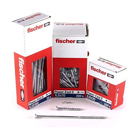 Fischer 100x  Power-Fast II  FPF II CTP  6 x  50 mm BC  testa svasata con  impronta TX30  filettatura parziale zincata  blu passivata  - 670478 (1/4)