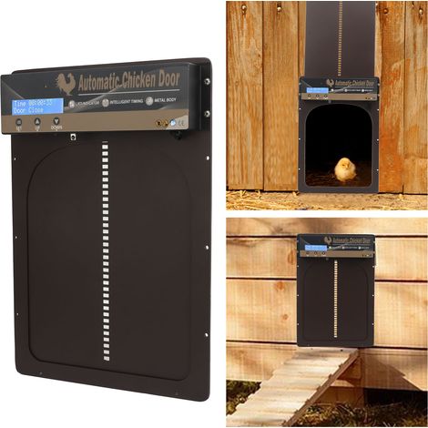 Porte de poulailler métallique automatique avec télécommande, capteur de luminosité et minuterie porte de poulailler automatique trois-en-un pour les fermes (1/5)