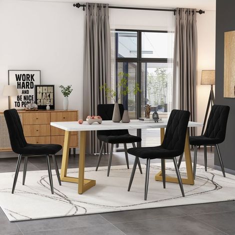 Ensemble table et chaises salle à manger 120x70, plateau laqué brillant, chaises rembourrées, structure métal robuste (1/5)