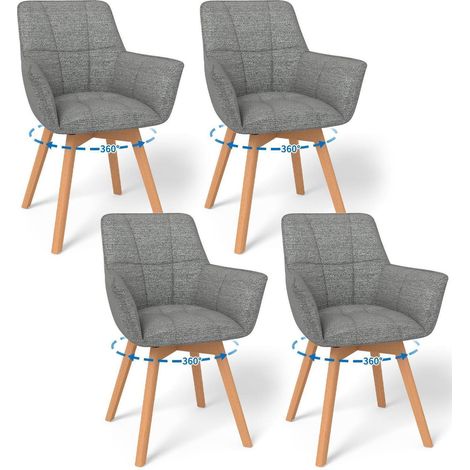 4er Set Drehstühle mit Armlehnen, 360° drehbar, Samtstoff, Holzbeine, Dunkelgrau (1/5)