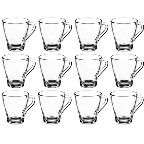 Glas mit Henkel, Lili-Glasbecher, 250 ml, 12er-Set, glatt, transparent, für Kaffee oder Tee (1/3)