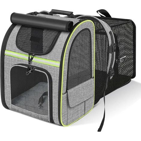 Pet Backpack with Mesh Window, Expandable Space, Portable and Foldable with Top Curtain, Breathable Dog Bag, Waterproof Oxford Fabric, Ideal for... (1/3)