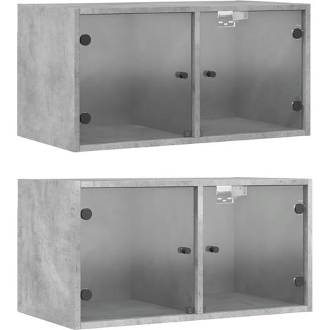Armoires murales et portes vitrées 2pcs gris béton 68,5x37x35cm