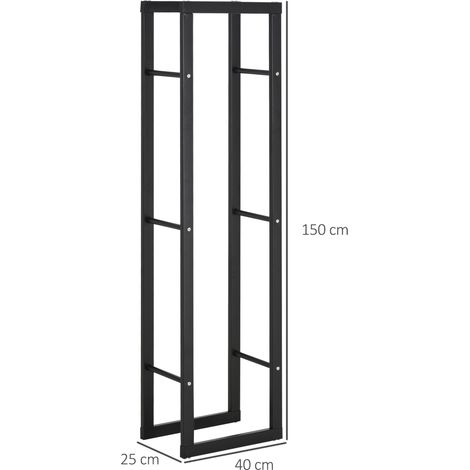 Râtelier à bois métal 100kg, support bûches acier noir 40x25x150cm, rangement cheminée pour extérieur et salon (1/5)