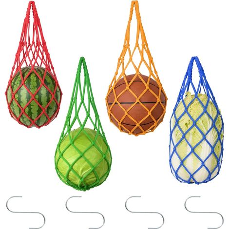 Filet de suspension pour volaille, distributeur de légumes et fruits pour poules, lot de 4 sacs avec crochets de fixation, jouet interactif et mangeoire suspendue pour poulailler (1/5)