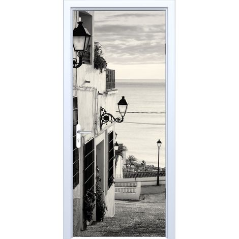 Adhesivo de tela para puerta con diseño de casa y vista al mar 717PD