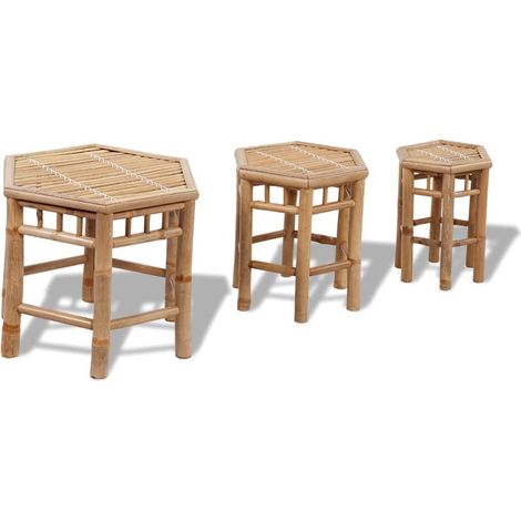 Garden Stool  Set of 3  Natural Bamboo  Small to Large  Stackable vidaXL