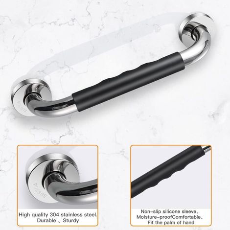 Barra de apoyo para bañera, barra de apoyo antideslizante para baño de 30 cm, barra de apoyo para ducha de acero inoxidable montada en la pared (2 piezas) (1/3)