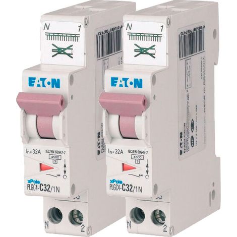 EATON Lot de 2 disjoncteurs auto 32A PLG, Ph+N, borne à ressort, 4,5kA (EN 60898) courbe C