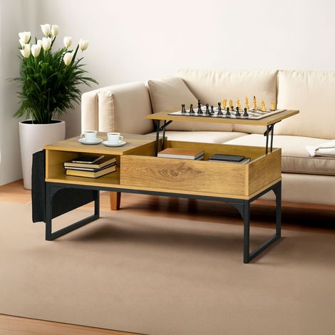 Table basse plateau relevable 100x48x50 cm effet bois naturel et noir (1/5)