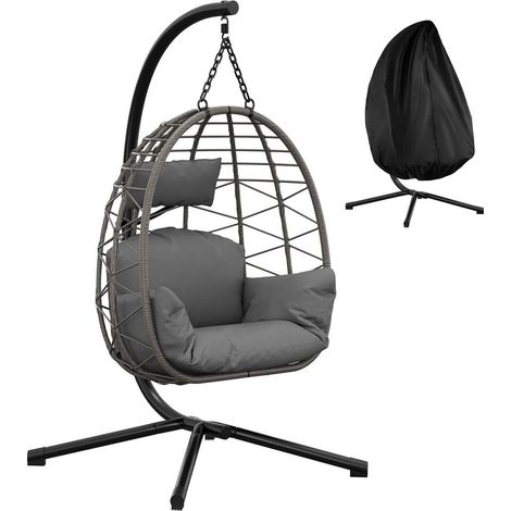 Hängesessel mit Gestell Rattan bis 150 kg belastbar, Indoor & Outdoor, inkl. Schutzhülle (1/5)