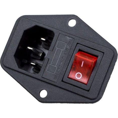 Prise alimentation mâle avec interrupteur - - 3 broches - 10A - 250V - C14 IEC320 - Plastique et métal - Noir (1/4)