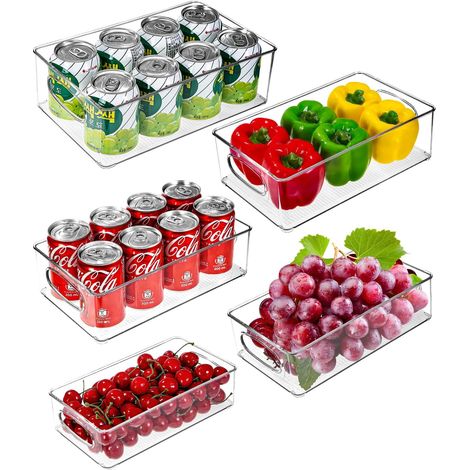 Lot de 5 Rangement Frigo, Organisateur Cuisine, Transparent Empilable Boite Organisateur Cuisine, Réfrigérateur Bac pour Garde Manger (1/5)