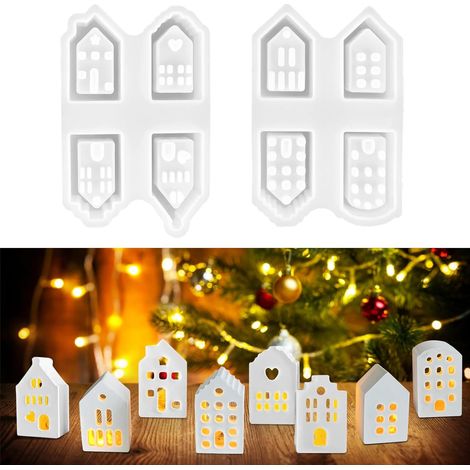 Moules en silicone en forme de maisons, mini maison en plâtre pour couler Noël, moule en silicone pour maison, bougeoir, mini maisons (1/5)