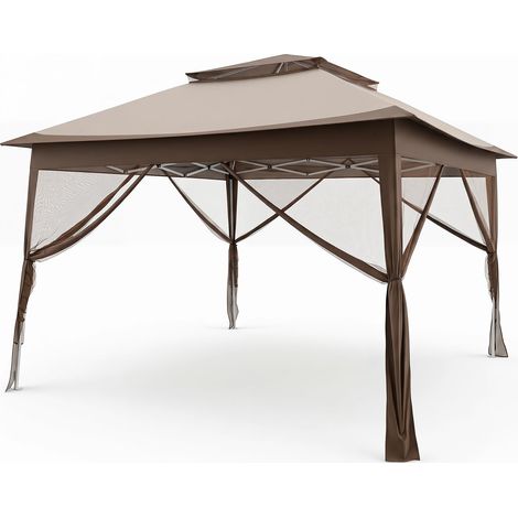 COSTWAY Tonnelle Pliante 330 x 330 cm, Tonnelle de Jardin Gazébo Extérieur Imperméable avec Double Toit et 4 Moustiquaires, Sac de Transport à roulettes, Tente de Réception pour Fête, Camping, BBQ