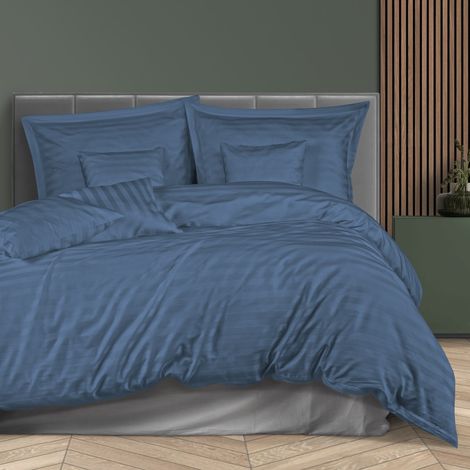 Bettwäsche-Set 180x200 cm, Baumwolle mit Bambusfaser, Kornblumenblau, 7-teilig (1/5)