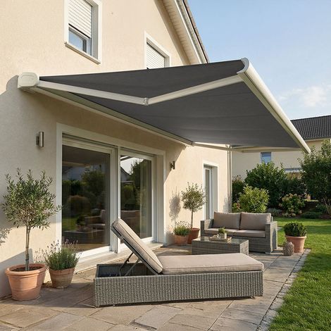 Store banne coffre intégral HEVOA (Manuelle - Blanc RAL 9010 - Gris foncé 250g/m² - 4.00 x 3.00 m)