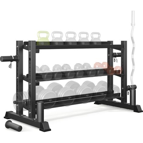 Rack de Rangement pour Haltères à 3 Niveaux Structure en Acier Robuste Noir Support de Poids pour Musculation Maison pour Musculation Max 500kg Entraînement multifonctionnel (1/5)