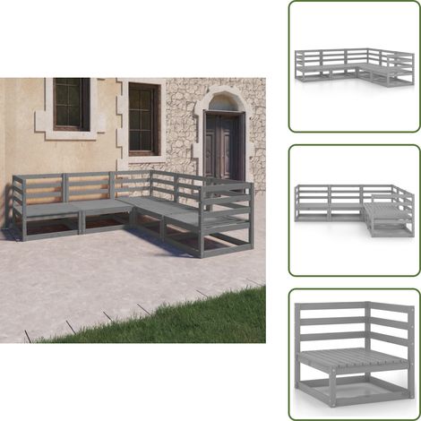 5-tlg. Garten-Lounge-Set Grau Kiefer Massivholz - Gartenmöbeln - Lounge Set - Gartenmöbel Set - Rattan Gartenmöbel - Outdoor Möbel