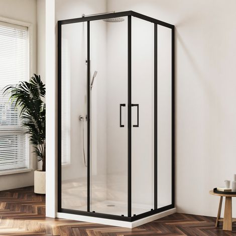 Duschkabine 100x90cm Eckeinstieg Schiebetür Eckdusche Duschabtrennung Eckeinstieg Dusche Duschtüren Schwarzer Aluminiumrahmen Höhe 185cm