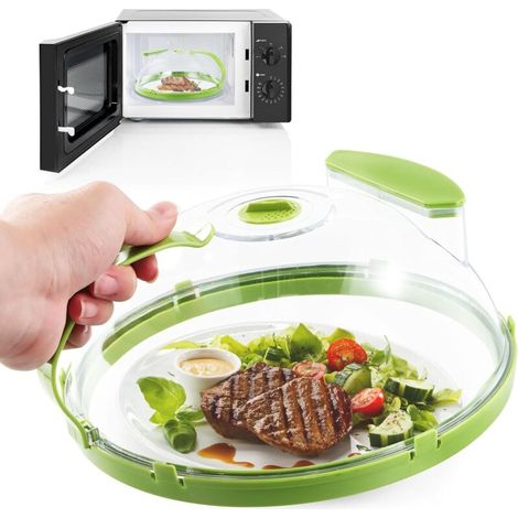 Coperchio antispruzzo per microonde da 26 cm – Coperchio trasparente per alimenti in plastica resistente con maniglia ergonomica