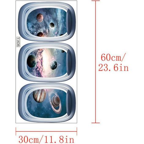 Autocollants muraux 3D espace pour chambres d'enfants planètes astronaute art galactique 3 pièces (1/4)