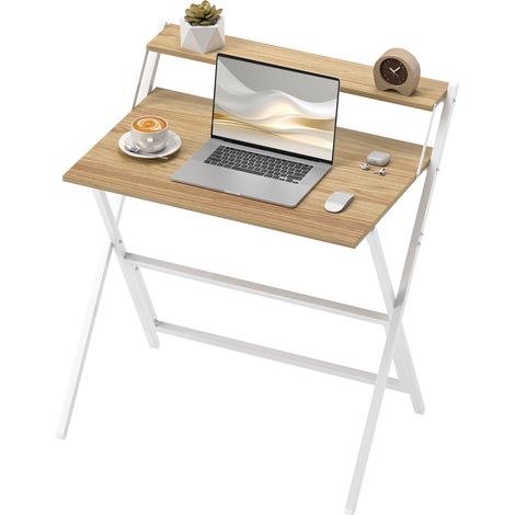 Bureau Pliable avec Plateau pour Écran, 81.5x62x86.5 cm, Bois et Blanc (1/5)